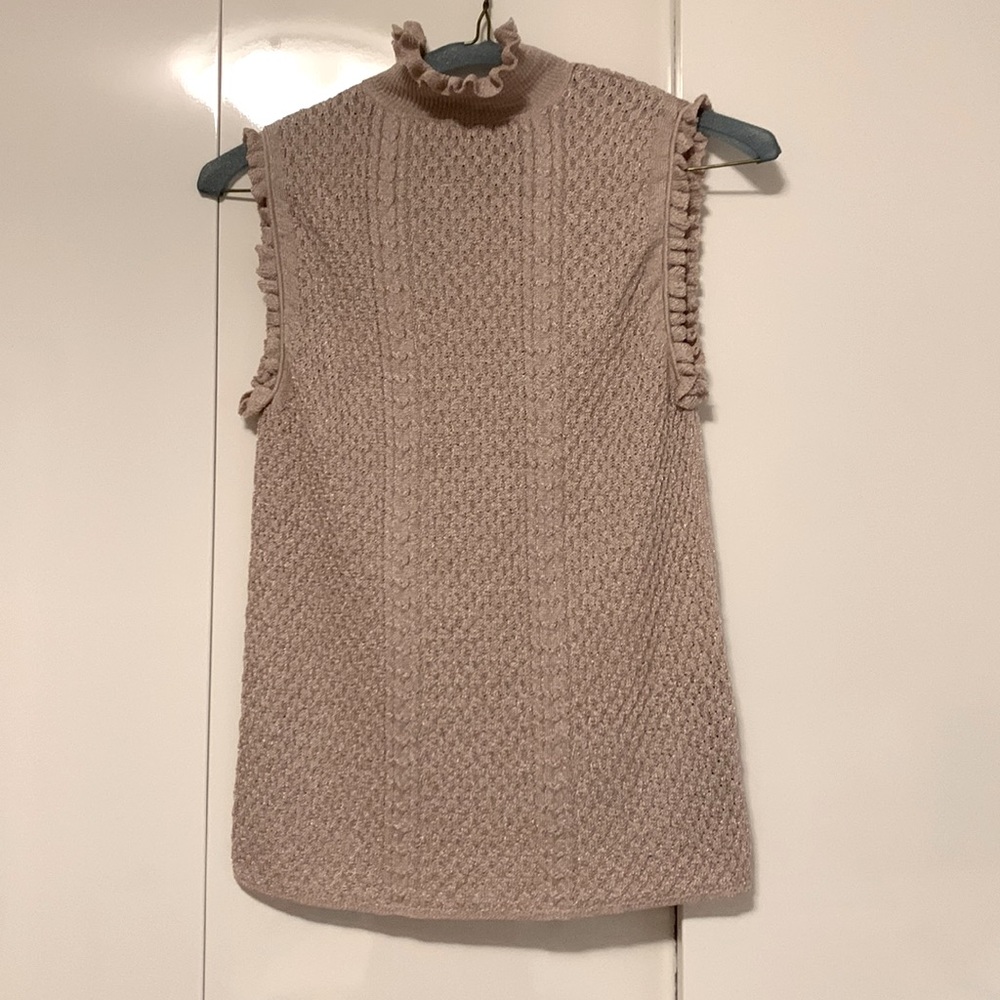 Zara Italian yarn beige ruffle neck knit sleeveless top tank small